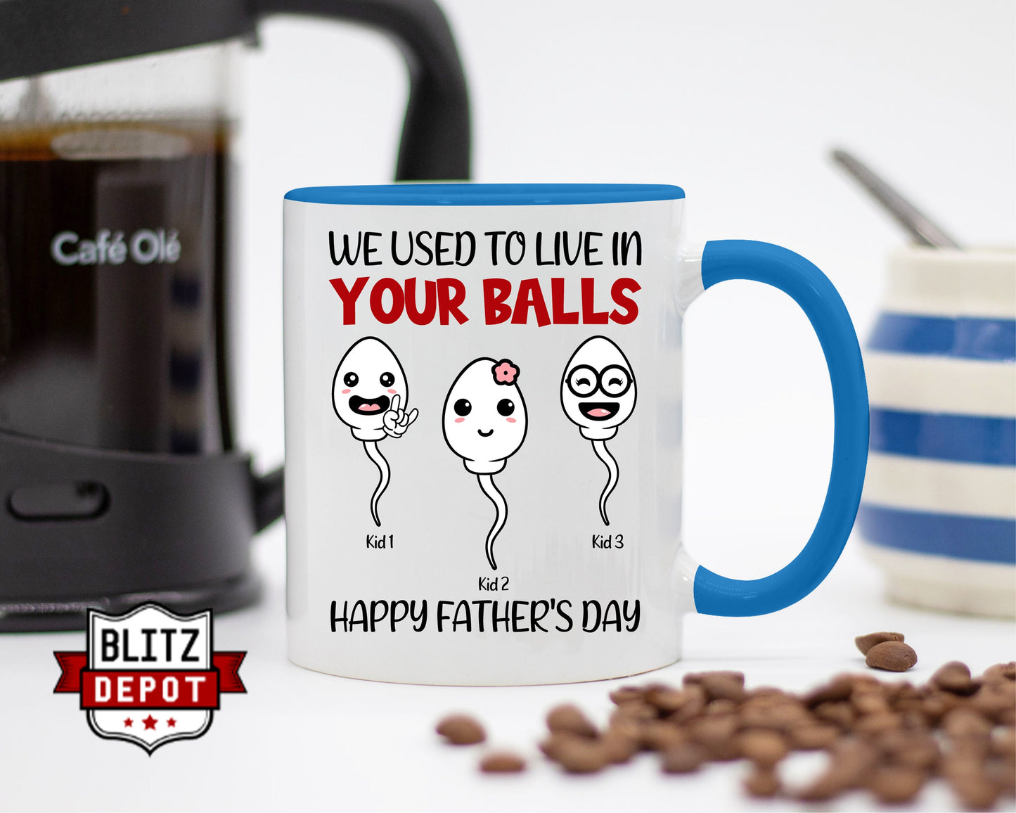 Personalized Father's Day Mug, We Used To Live In Your Balls Mug, Funny Gifts For Dad, Dad Mug, Dad Birthday Gifts, Custom With Kids Name
