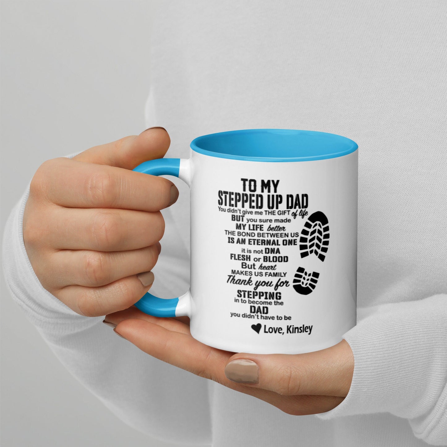 Personalized Father's Day Step Up Dad Mug with Color Inside/ Custom Stepfather's Gift/ For Father's Birthday/ Someone You Call Dad