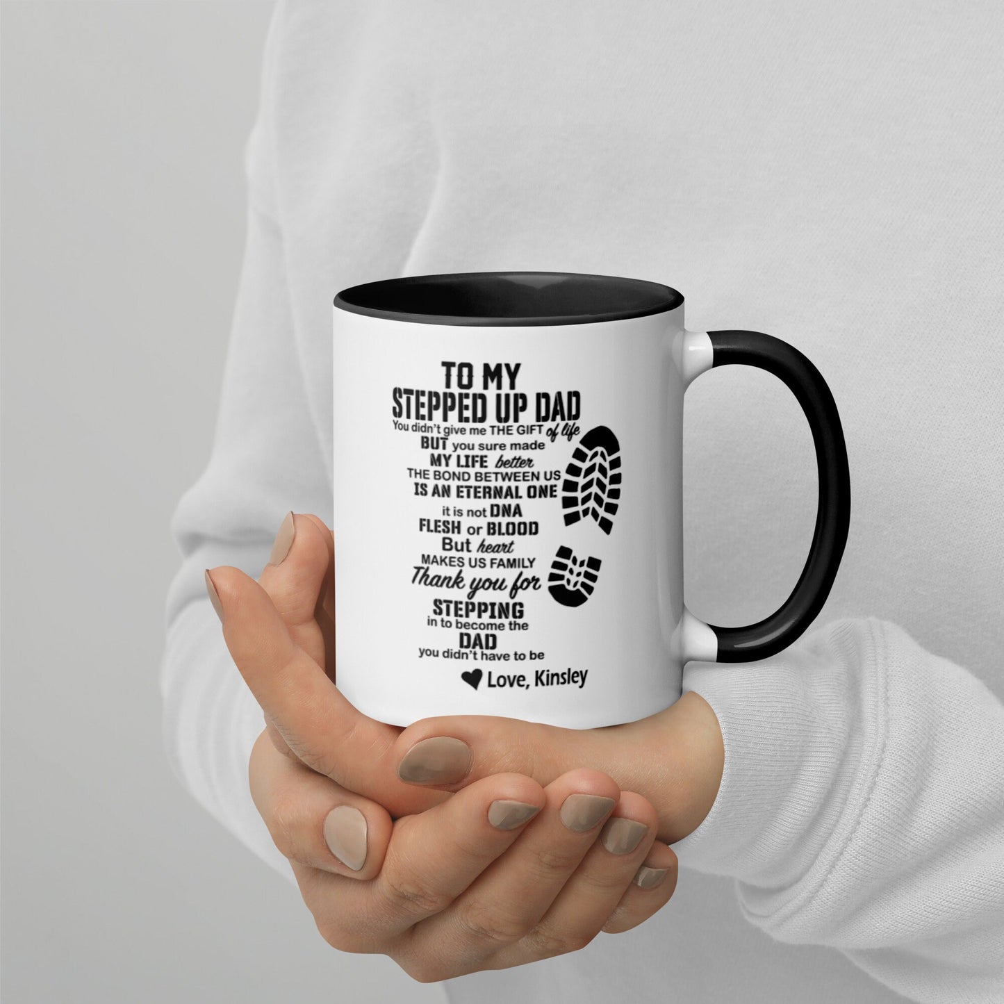 Personalized Father's Day Step Up Dad Mug with Color Inside/ Custom Stepfather's Gift/ For Father's Birthday/ Someone You Call Dad