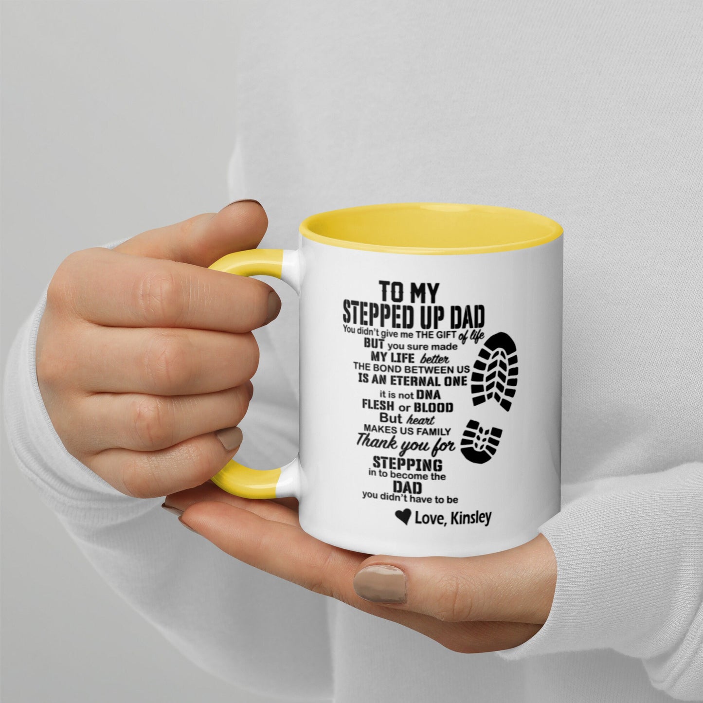 Personalized Father's Day Step Up Dad Mug with Color Inside/ Custom Stepfather's Gift/ For Father's Birthday/ Someone You Call Dad