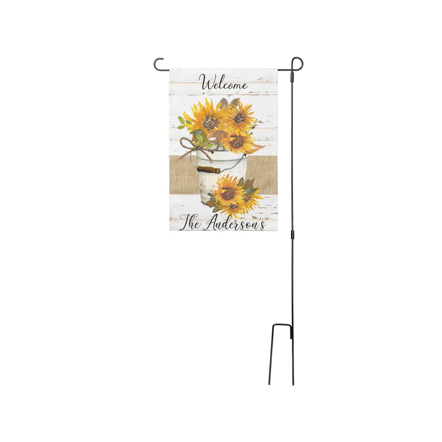 Sunflower Pail Garden Flag/ Old Metal Pail Full of Sunflowers and White Barn Board Background/ Farmhouse Decor and Gift