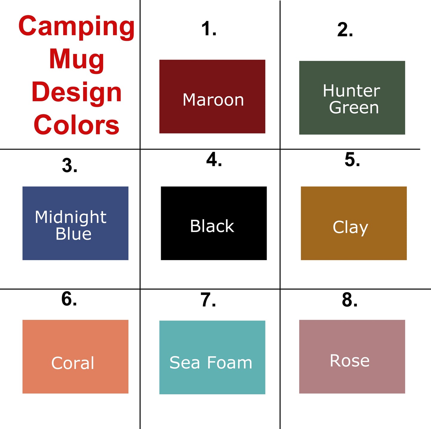 Personalized Design and Name Camping Mugs/ Two Sided Mug/ 8 Camping Designs To Choose/ 8 Camping Design Colors to Choose/ Christmas Gift