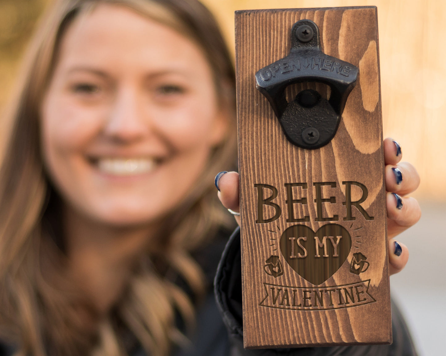 Valentine Wall Hanging Bottle Opener/ Personalized With Name/ Beer Is My Valentine/ Funny Beer Drinking Gift/ Man Cave Décor