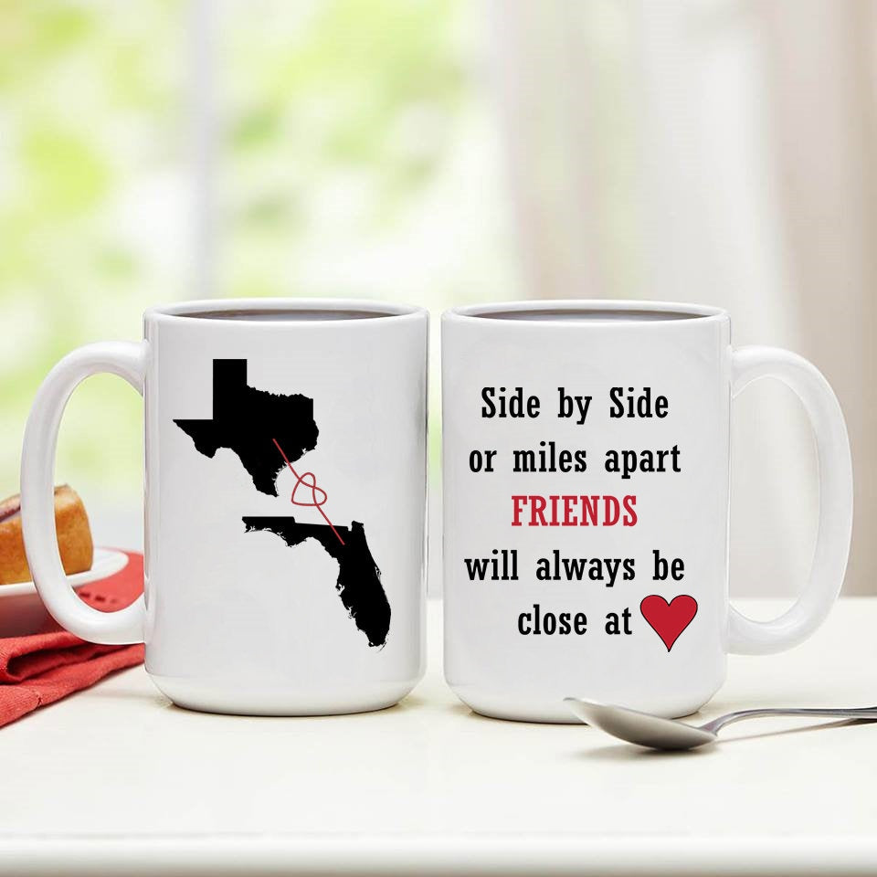 Personalized Family Coffee Cup From Two Different States, Far Apart Family, Friends, Mom, Dad, Brothers and Sisters Miles Apart Gift