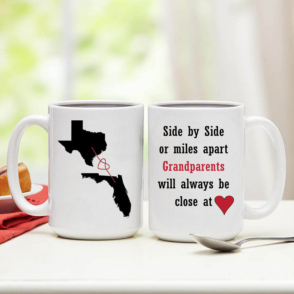 Personalized Family Coffee Cup From Two Different States, Far Apart Family, Friends, Mom, Dad, Brothers and Sisters Miles Apart Gift