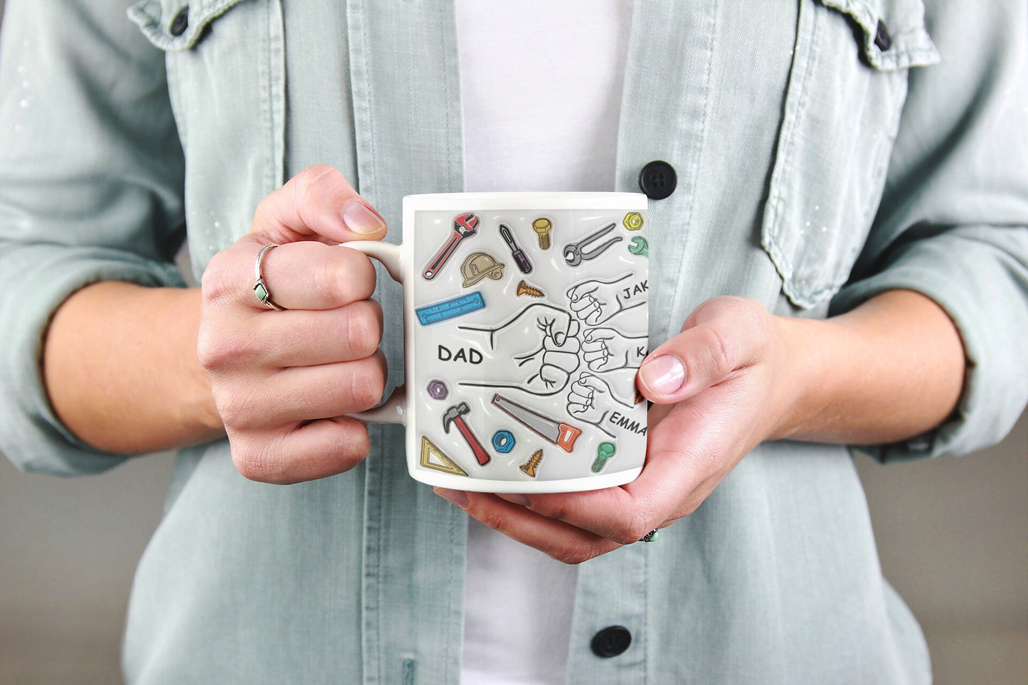 Personalized Dad Fist Bump Mug, Carpenter Gift, Construction Worker Mug, Dad Birthday Gift, Handyman, Jack of All Trades Gift for Father