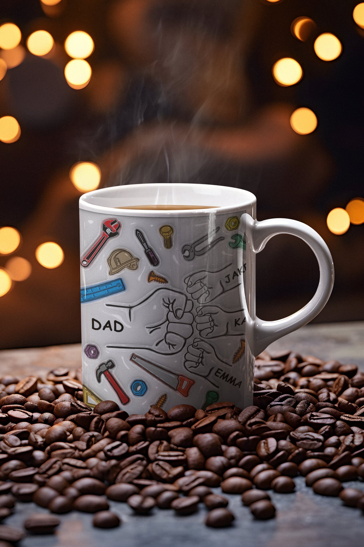 Personalized Dad Fist Bump Mug, Carpenter Gift, Construction Worker Mug, Dad Birthday Gift, Handyman, Jack of All Trades Gift for Father