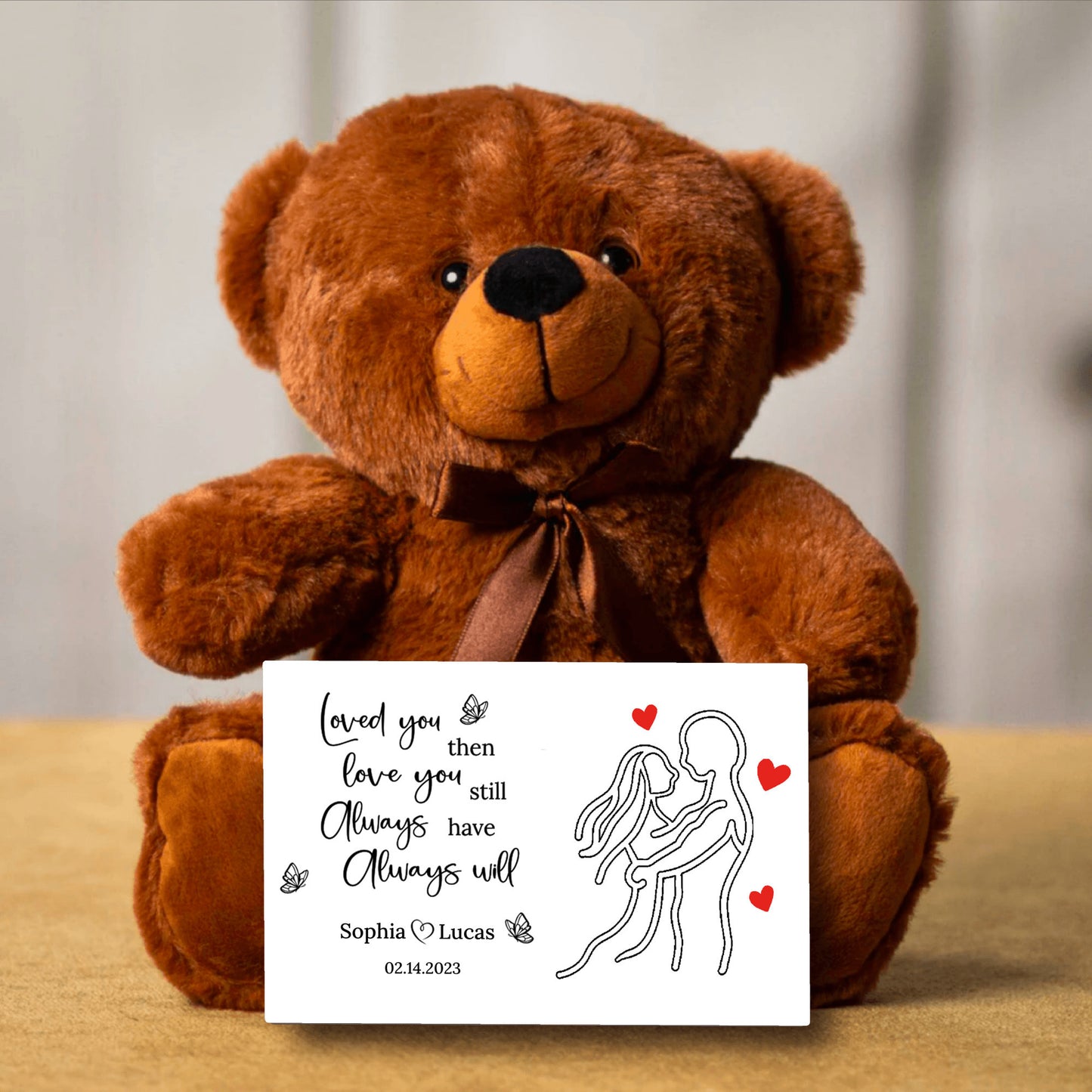 Soft Personalized Teddy Bear - Custom Message Card With Different Color Backgrounds - Perfect Valentine's Gift
