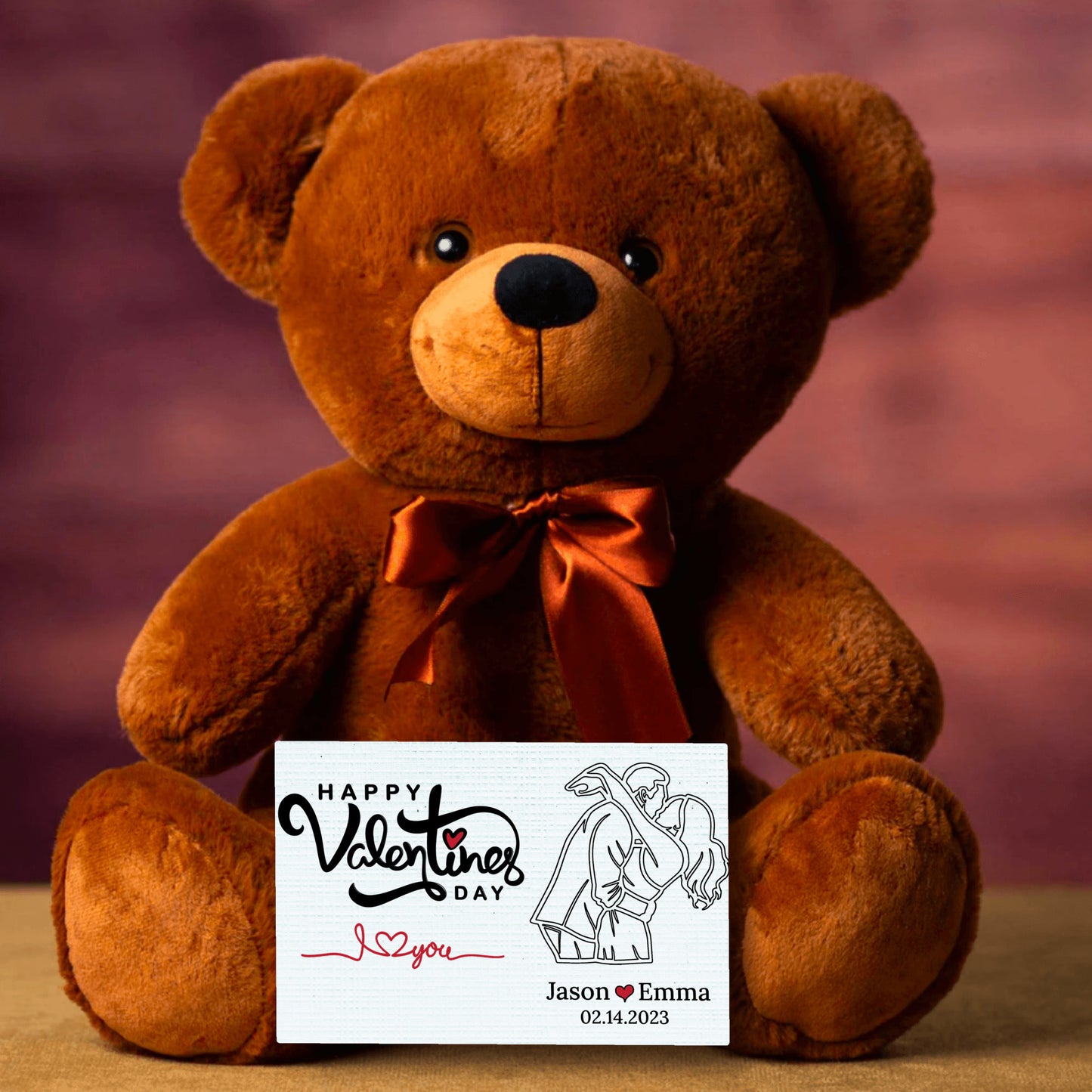 Personalized Teddy Bear - Custom Message Card With Happy Valentines Couple - Your Own Personal Photo - Perfect Valentine's Gift
