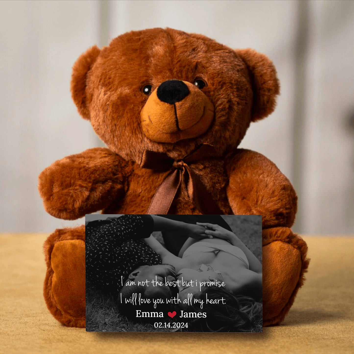 Brown Teddy Bear, Custom Message On Canvas, Your Own Personal Photo, Wedding Anniversary Gifts, Couples Gift, Valentines Gift, Birthday