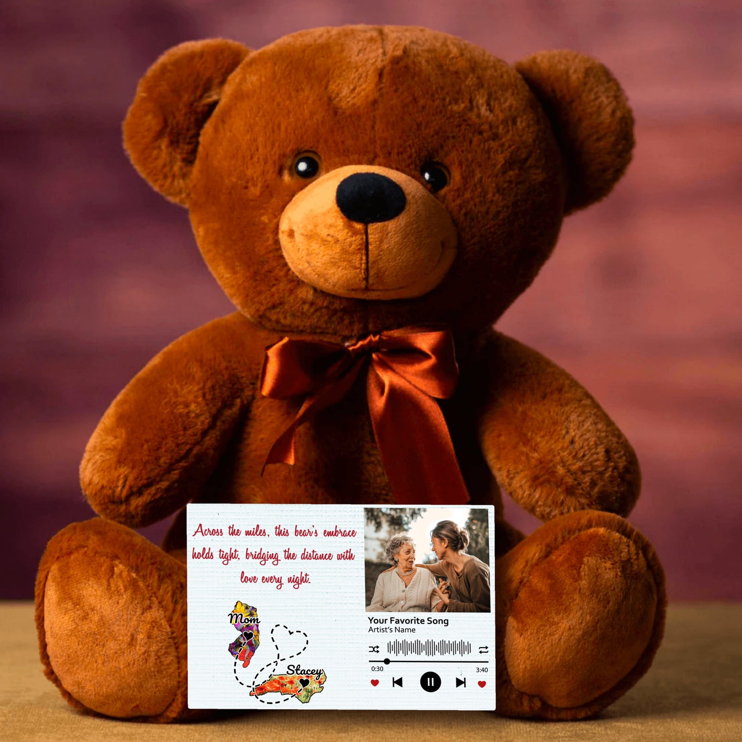 Personalized Distance Apart Canvas Message Card And Teddy Bear | Gift For Mom | Gift For Daughter | Gift For Couples | Add Your Two States