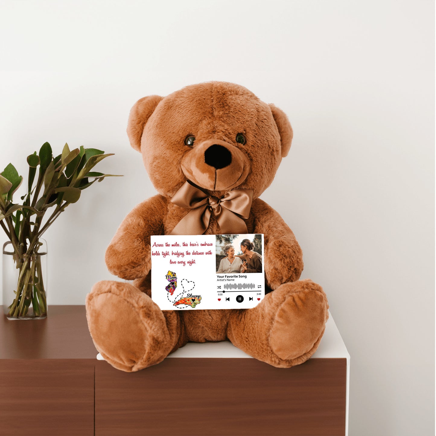 Personalized Distance Apart Canvas Message Card And Teddy Bear | Gift For Mom | Gift For Daughter | Gift For Couples | Add Your Two States