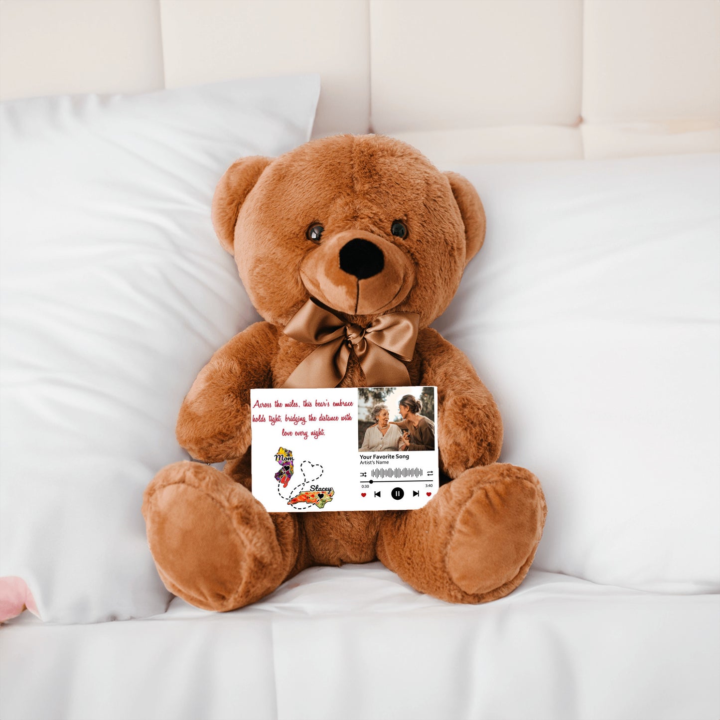 Personalized Distance Apart Canvas Message Card And Teddy Bear | Gift For Mom | Gift For Daughter | Gift For Couples | Add Your Two States