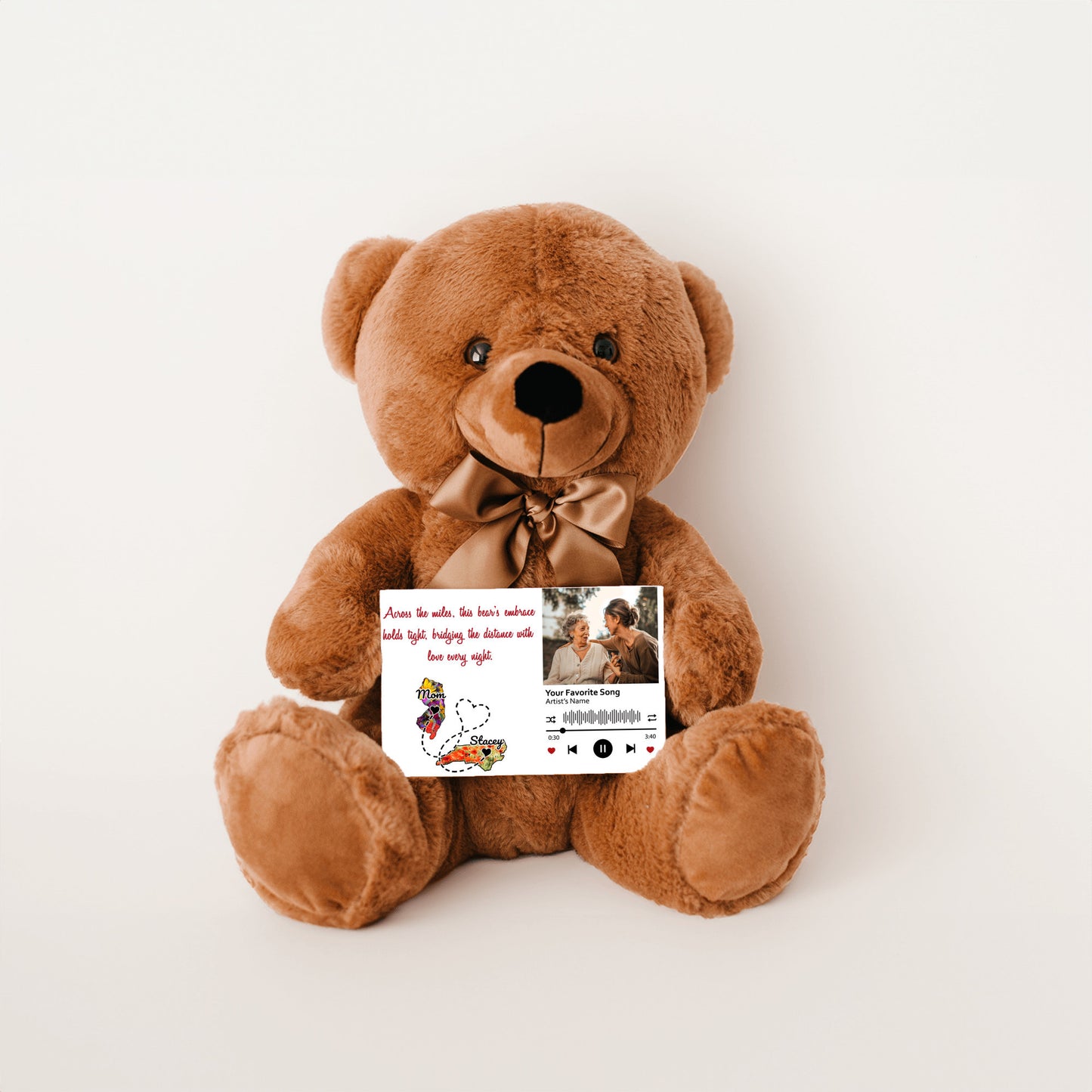 Personalized Distance Apart Canvas Message Card And Teddy Bear | Gift For Mom | Gift For Daughter | Gift For Couples | Add Your Two States