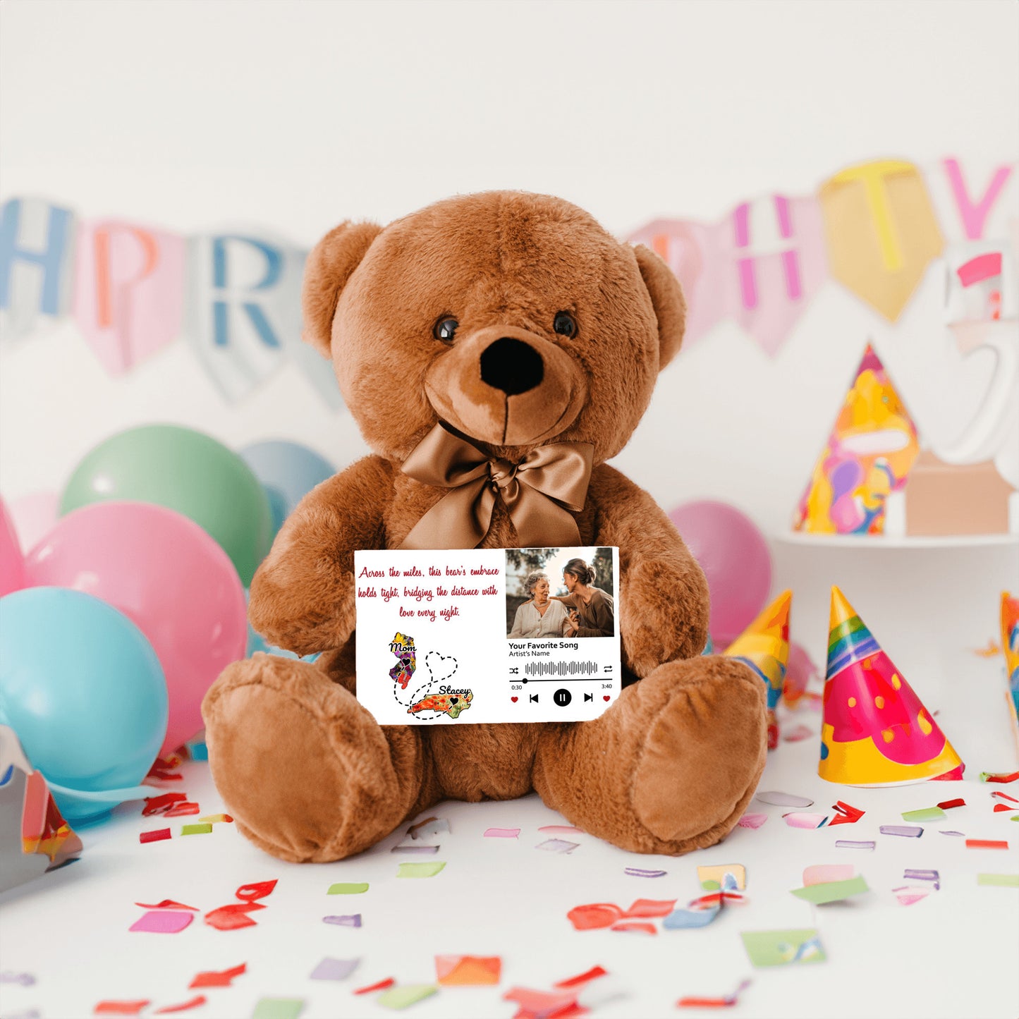 Personalized Distance Apart Canvas Message Card And Teddy Bear | Gift For Mom | Gift For Daughter | Gift For Couples | Add Your Two States