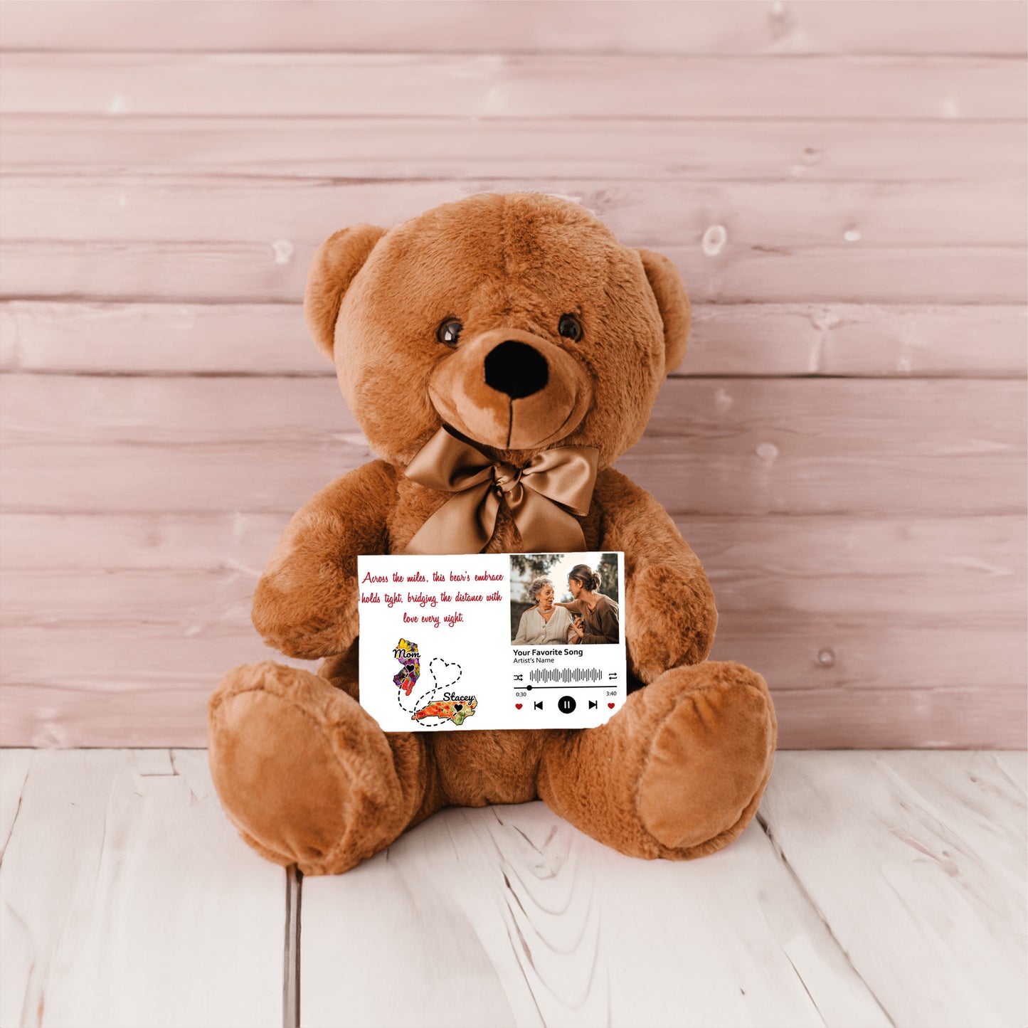Personalized Distance Apart Canvas Message Card And Teddy Bear | Gift For Mom | Gift For Daughter | Gift For Couples | Add Your Two States