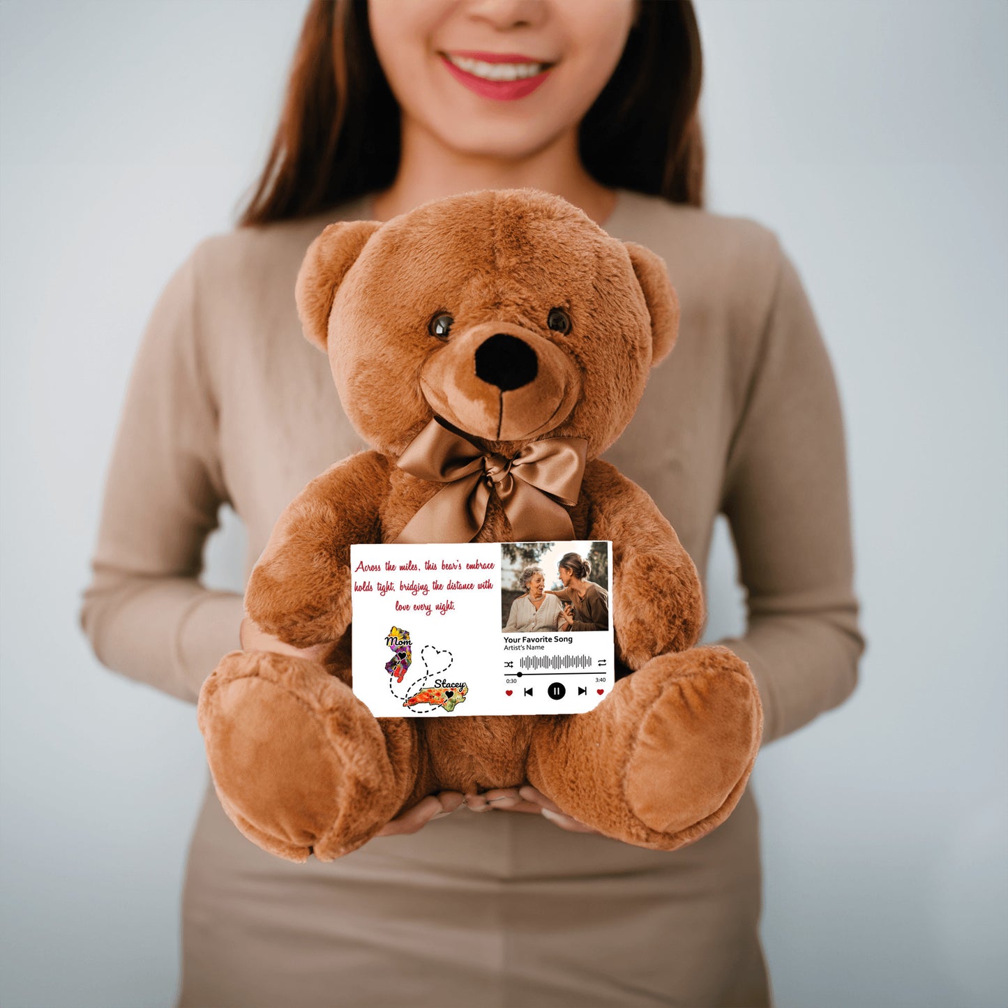 Personalized Distance Apart Canvas Message Card And Teddy Bear | Gift For Mom | Gift For Daughter | Gift For Couples | Add Your Two States