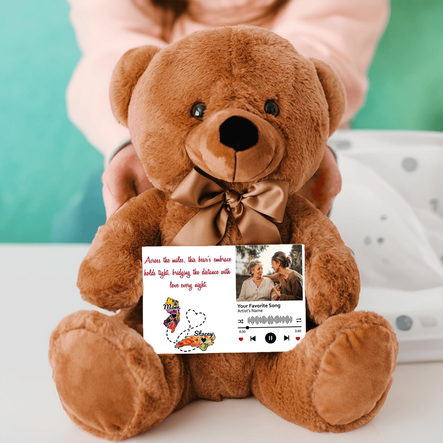 Personalized Distance Apart Canvas Message Card And Teddy Bear | Gift For Mom | Gift For Daughter | Gift For Couples | Add Your Two States