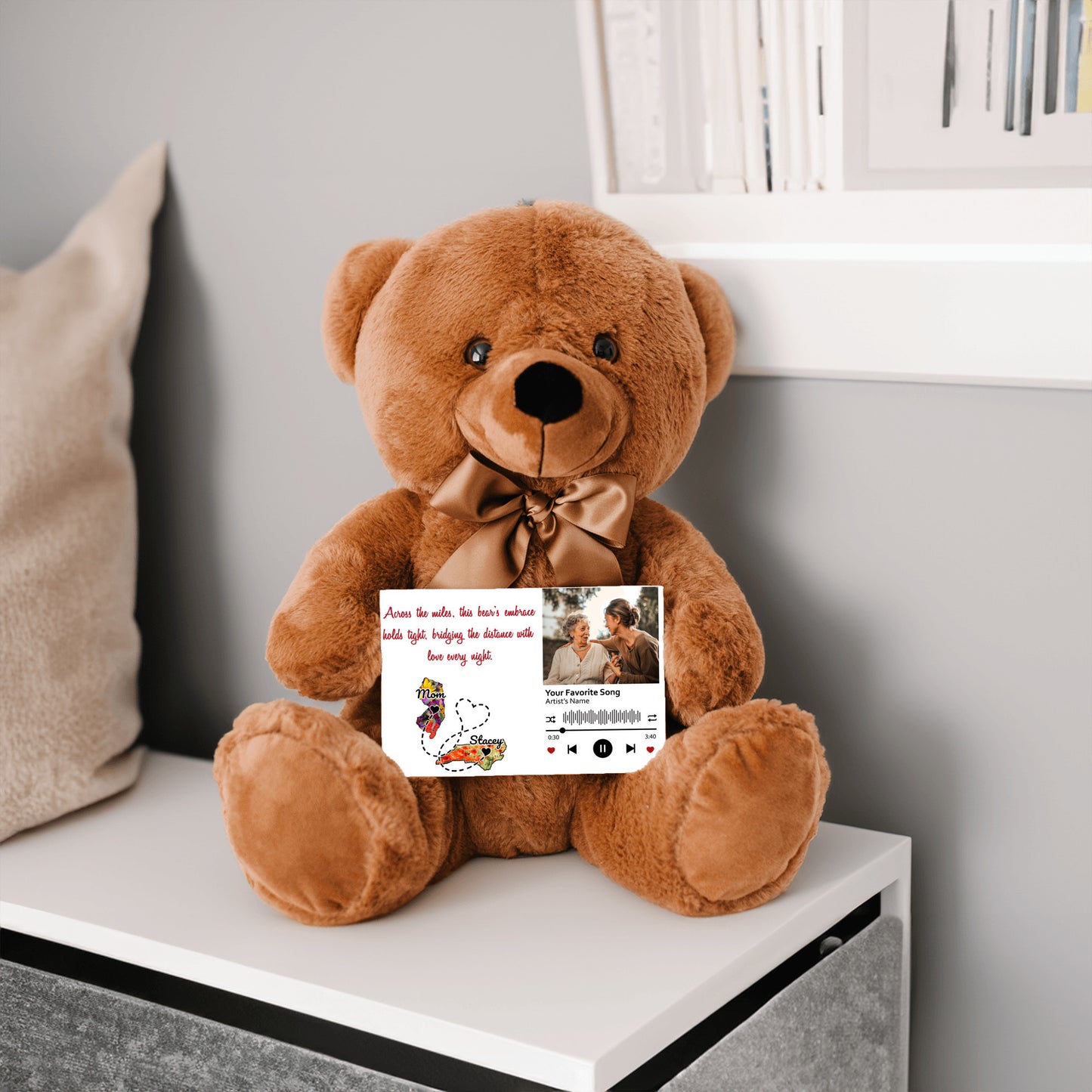 Personalized Distance Apart Canvas Message Card And Teddy Bear | Gift For Mom | Gift For Daughter | Gift For Couples | Add Your Two States