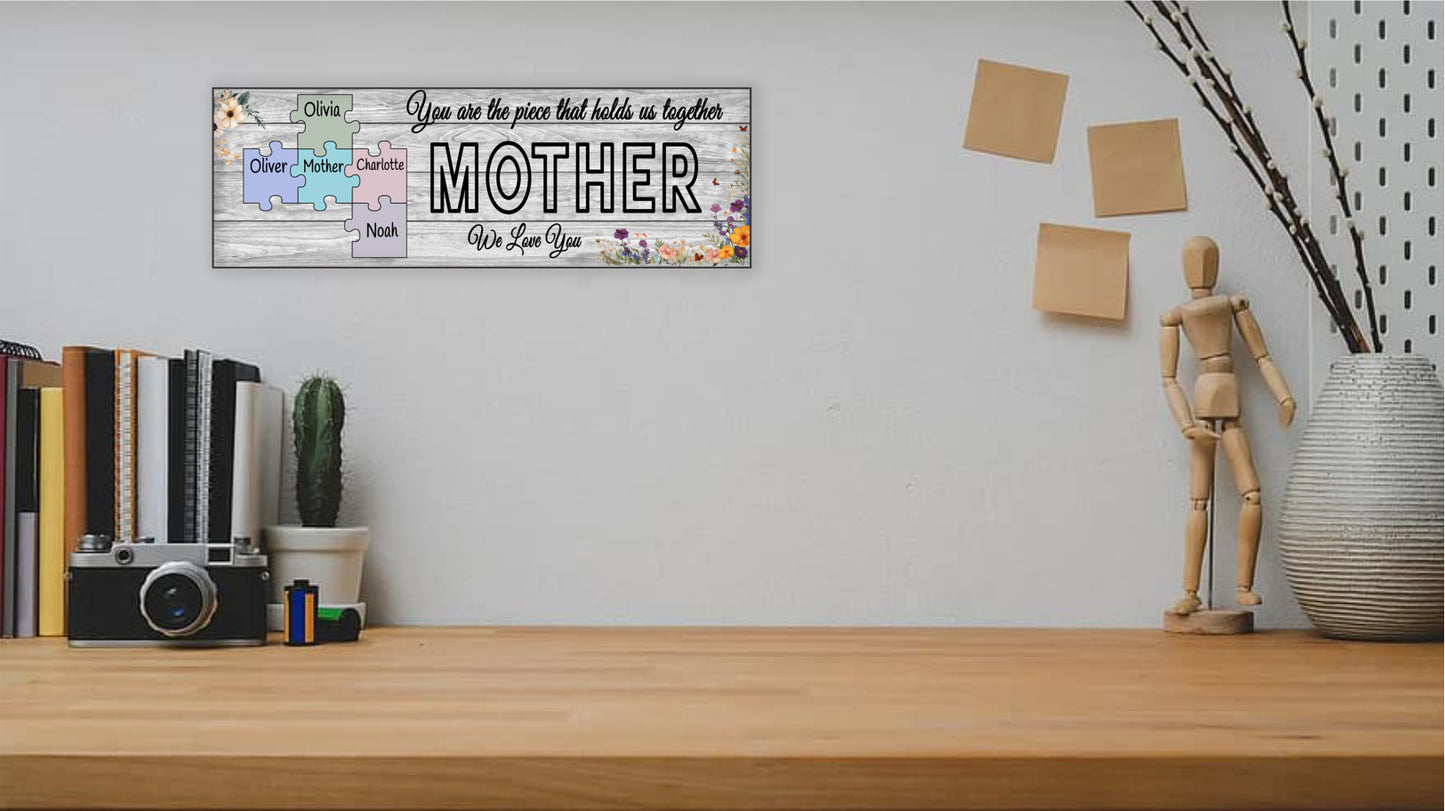 Custom Mother’s Day Sign - Personalized Mom, Grandma, Nana Gift - Kids’ Names on Puzzle Pieces