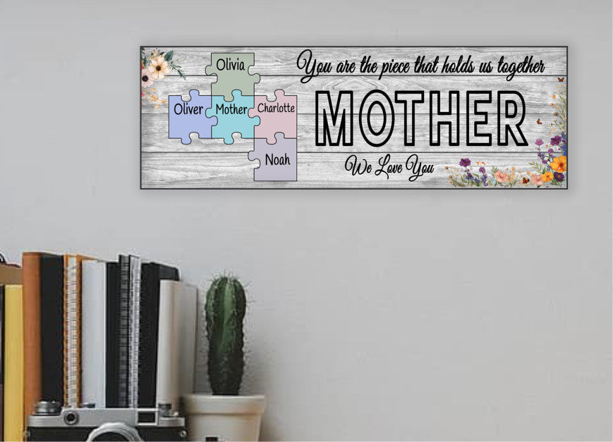 Custom Mother’s Day Sign - Personalized Mom, Grandma, Nana Gift - Kids’ Names on Puzzle Pieces