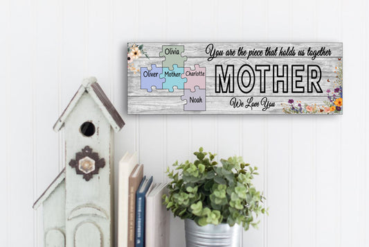 Custom Mother’s Day Sign - Personalized Mom, Grandma, Nana Gift - Kids’ Names on Puzzle Pieces