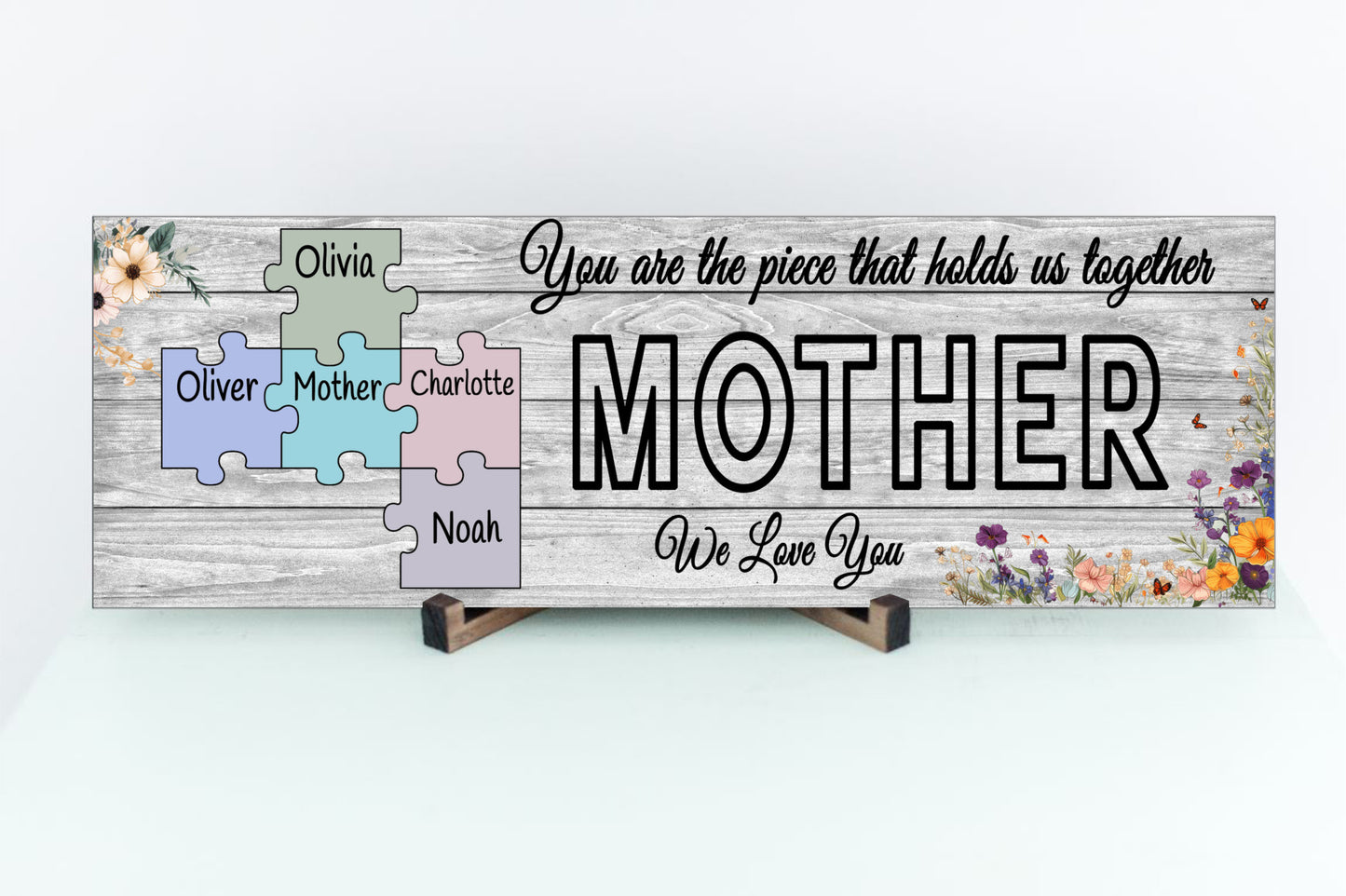 Custom Mother’s Day Sign - Personalized Mom, Grandma, Nana Gift - Kids’ Names on Puzzle Pieces