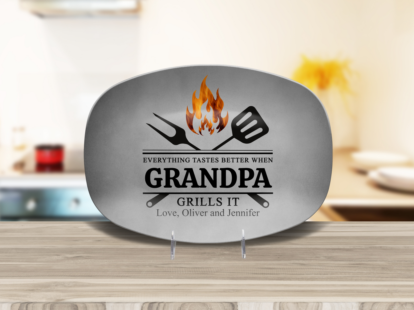 Personalized Grandpa and Dad Grilling Platter – Custom Grilling Plate with Any Nickname and Children's Names – Father's Day Gift