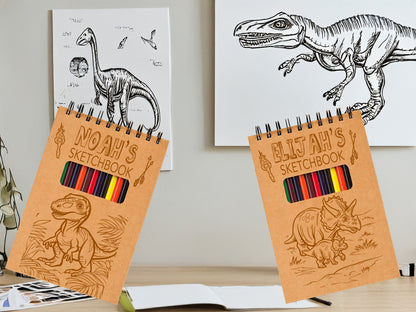 Personalized Dinosaur Sketchpad for Kids – Custom Name Art Book with Pencils – Gift for Young Artists