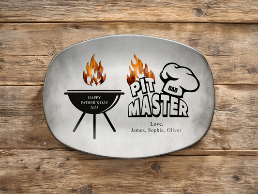 Personalized Dad or Grandpa Grilling Platter – Custom BBQ Plate with Kids' Names – Father's Day Gift