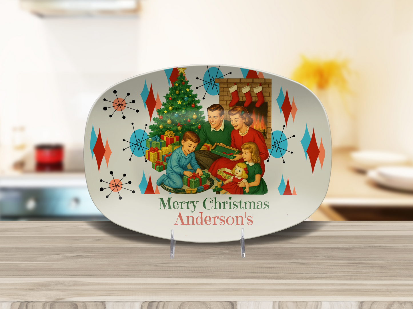Personalized Retro Christmas Family Serving Platter