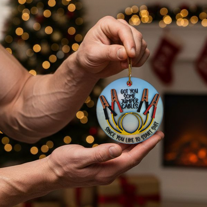 Jumper Cables Ornament | Handmade Christmas Ceramic and Wood Ornament