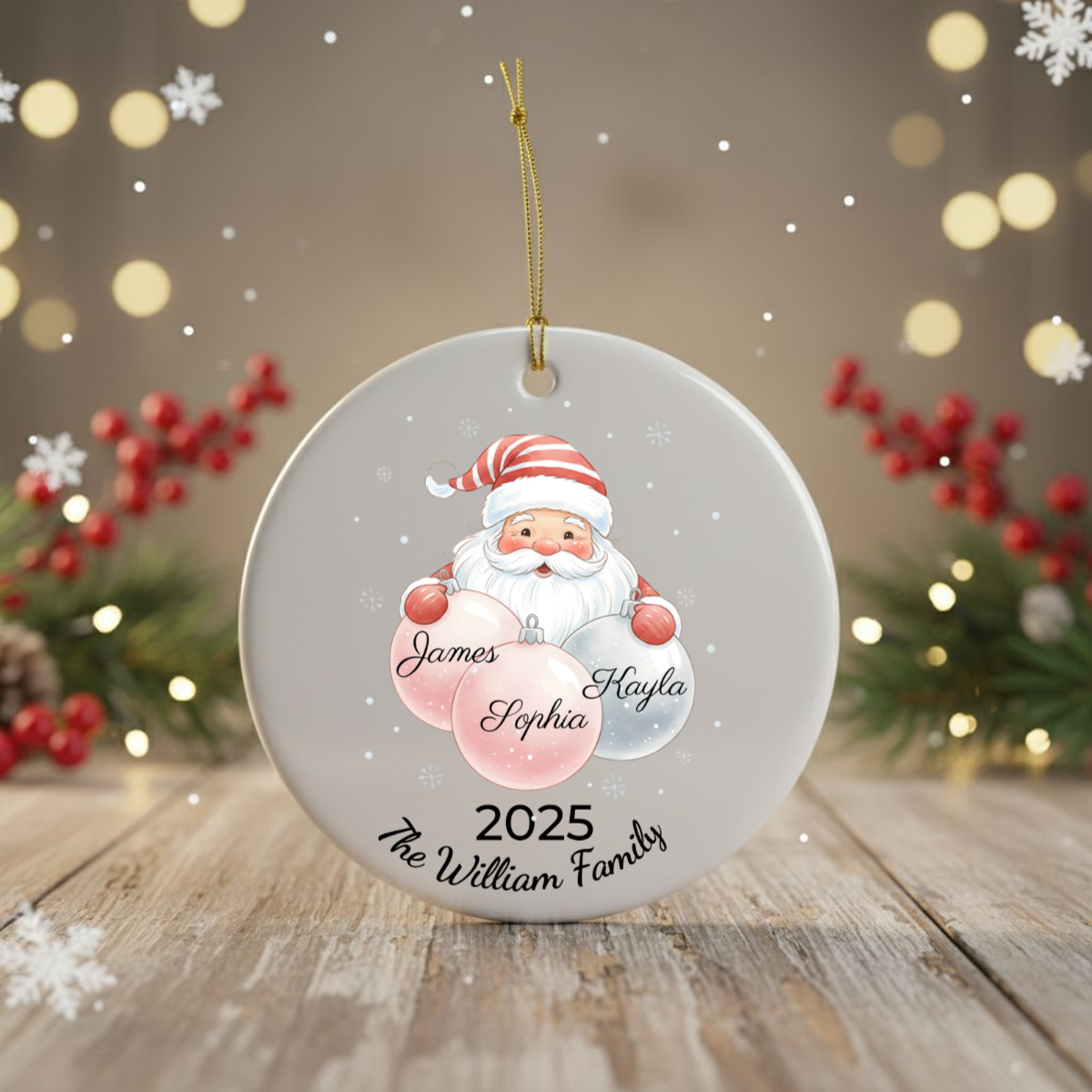 Personalized Ceramic Santa Ornament - Family Name Gift