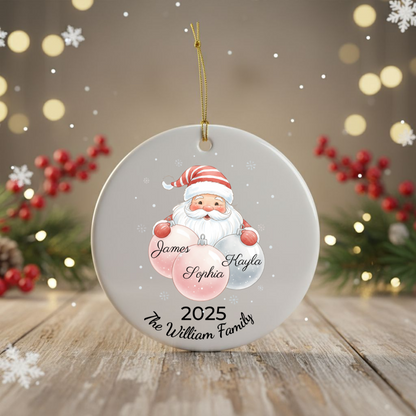 Personalized Ceramic Santa Ornament - Family Name Gift