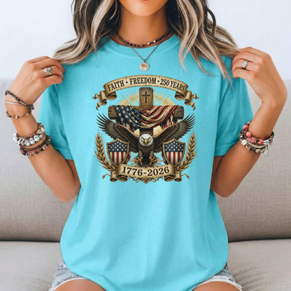 Faith Freedom Eagle Cross Shirt, Patriotic USA 250 Years Tee (1776-2026)