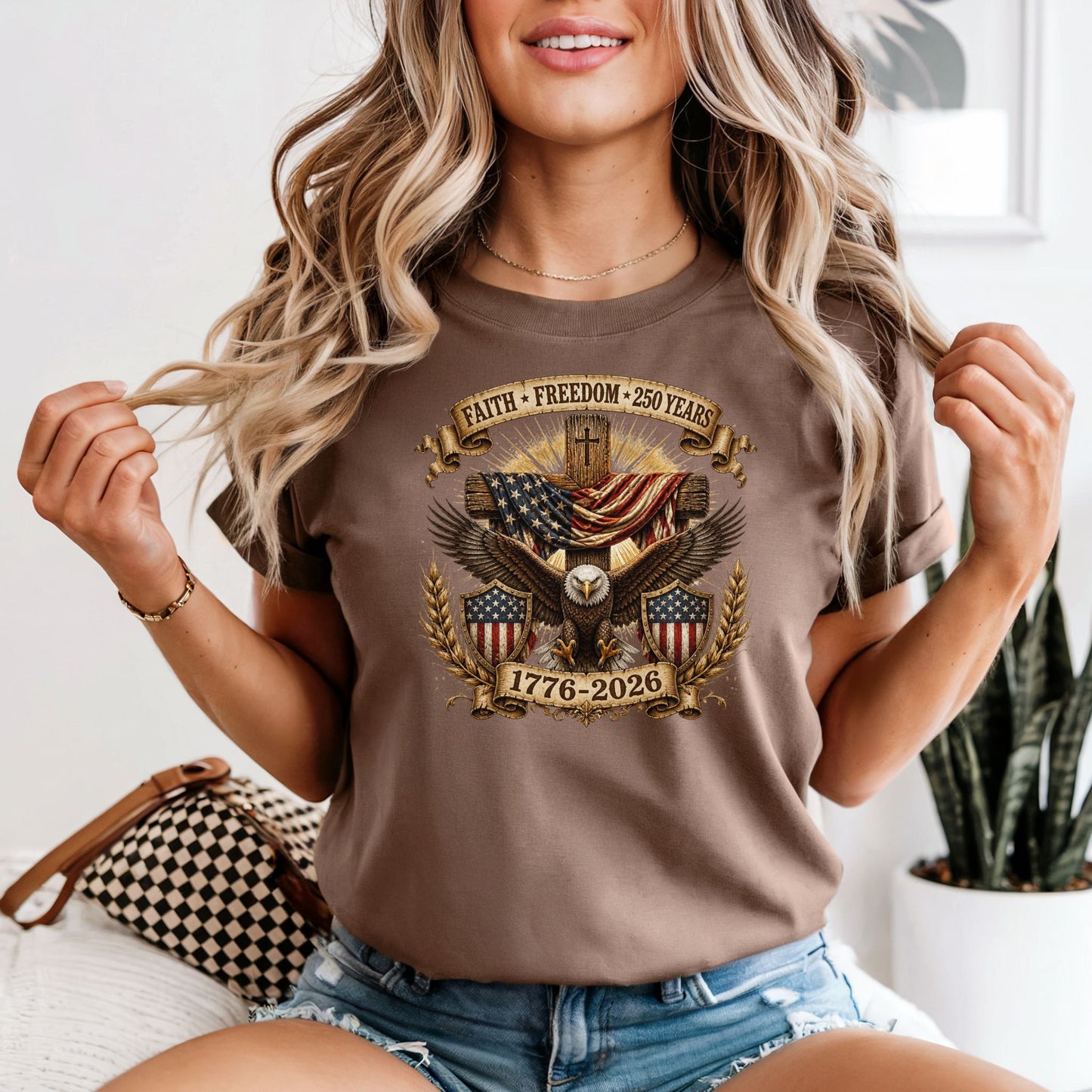 Faith Freedom Eagle Cross Shirt, Patriotic USA 250 Years Tee (1776-2026)