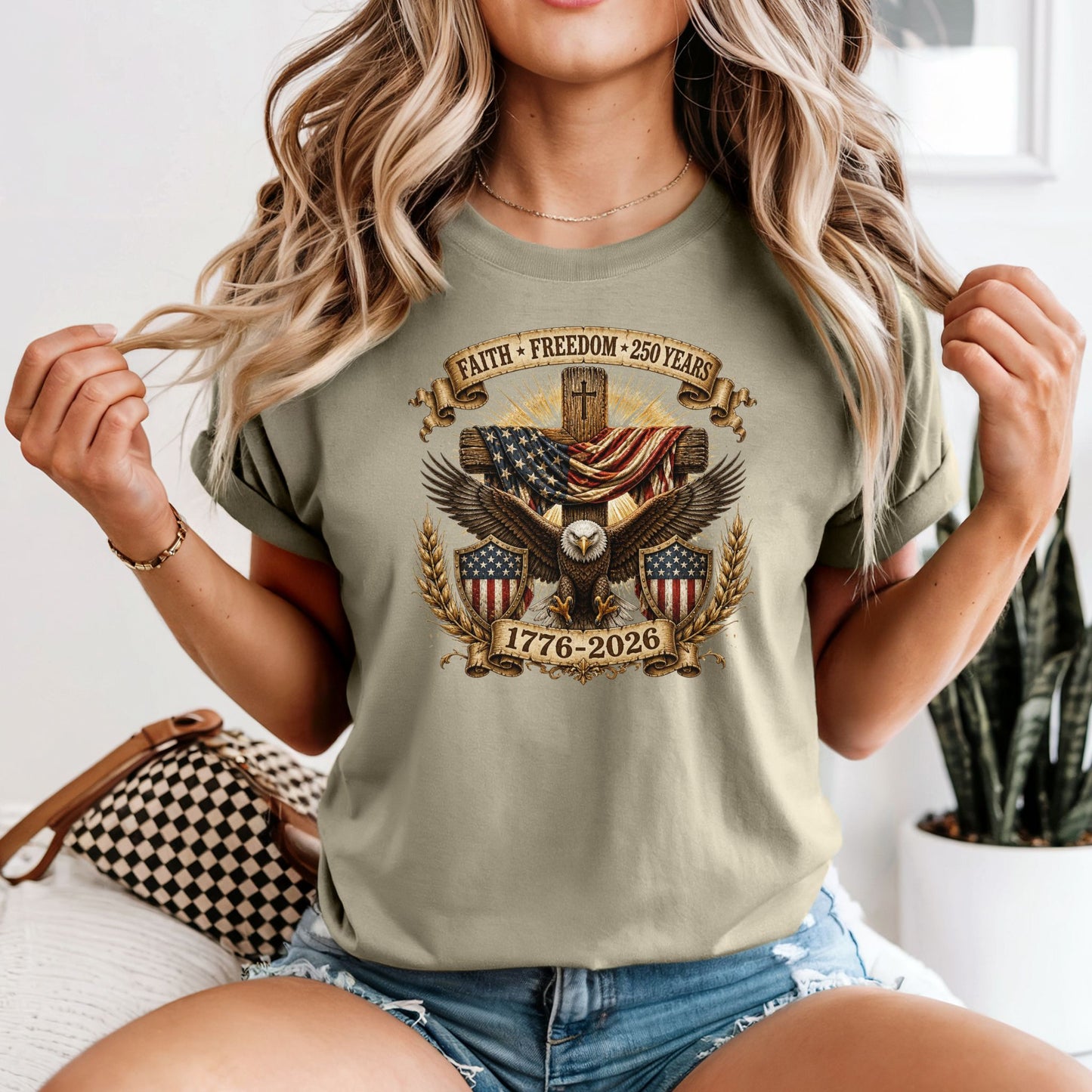 Faith Freedom Eagle Cross Shirt, Patriotic USA 250 Years Tee (1776-2026)