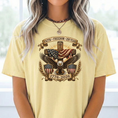 Faith Freedom Eagle Cross Shirt, Patriotic USA 250 Years Tee (1776-2026)