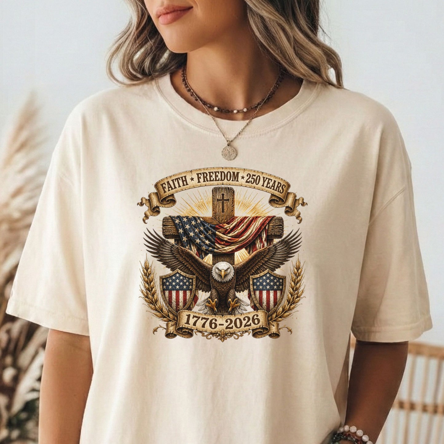 Faith Freedom Eagle Cross Shirt, Patriotic USA 250 Years Tee (1776-2026)