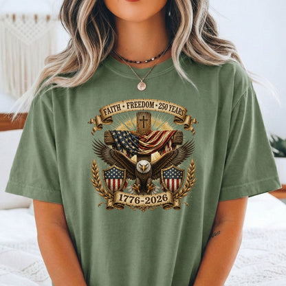 Faith Freedom Eagle Cross Shirt, Patriotic USA 250 Years Tee (1776-2026)