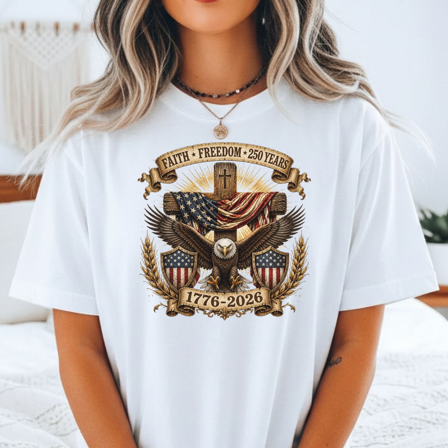 Faith Freedom Eagle Cross Shirt, Patriotic USA 250 Years Tee (1776-2026)