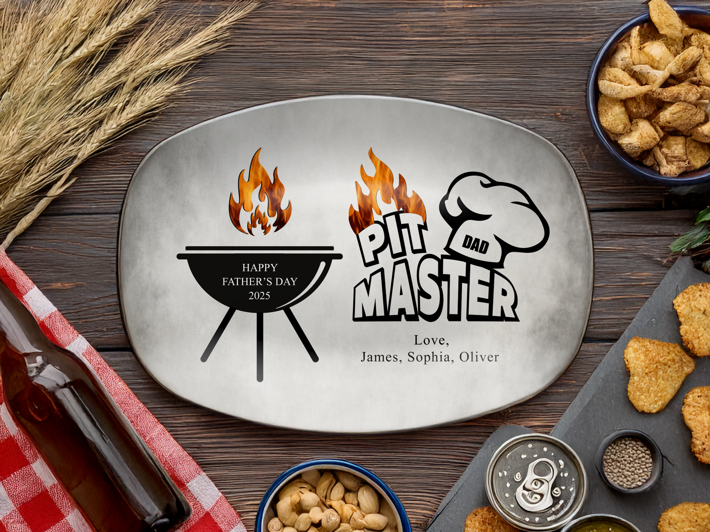 Personalized Grill Plate for Daddy, Papa, or Grandpa – Custom Names & Date – Father’s Day Gift Idea