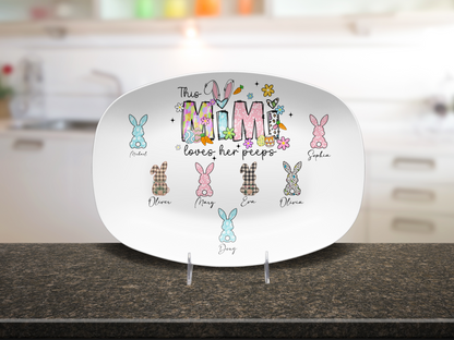 Personalized Easter Platter, Gift For Grandma, Mom, Mimi, Nana, Nanny, Gigi, Mama, Mother's Day, Pick Custom Bunny Peeps With Names On Plate