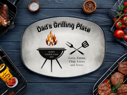 Personalized Dad or Grandpa Grilling Platter – Custom BBQ Plate with Kids' Names – Father's Day Gift