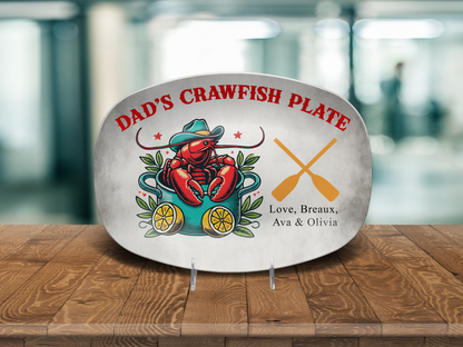 Personalized Dad's Crawfish Plate, Boiling Pot With A Crawfish Inside Wearing A Cowboy Hat