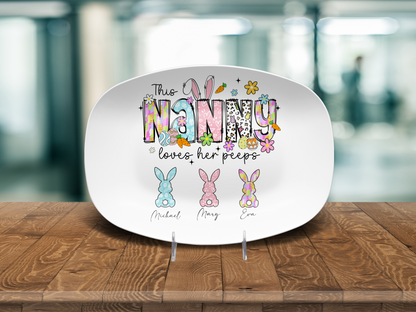 Personalized Easter Platter, Gift For Grandma, Mom, Mimi, Nana, Nanny, Gigi, Mama, Mother's Day, Pick Custom Bunny Peeps With Names On Plate