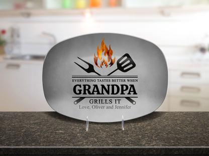 Personalized Grandpa and Dad Grilling Platter – Custom Grilling Plate with Any Nickname and Children's Names – Father's Day Gift