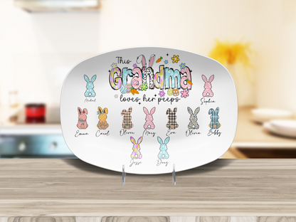 Personalized Easter Platter, Gift For Grandma, Mom, Mimi, Nana, Nanny, Gigi, Mama, Mother's Day, Pick Custom Bunny Peeps With Names On Plate