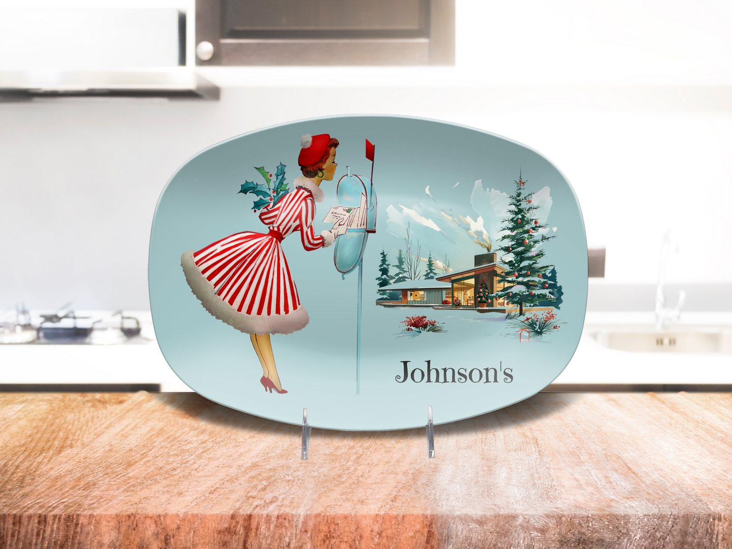Light Blue Vintage Christmas Holiday Serving Platter