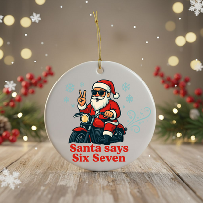 Biker Santa Ceramic Ornament - Cool Christmas Gift